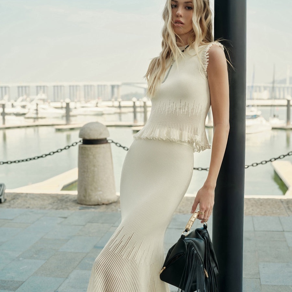 Commense Light Blue Ribbed Ruffle-Trim Tank - Picture 13 of 13